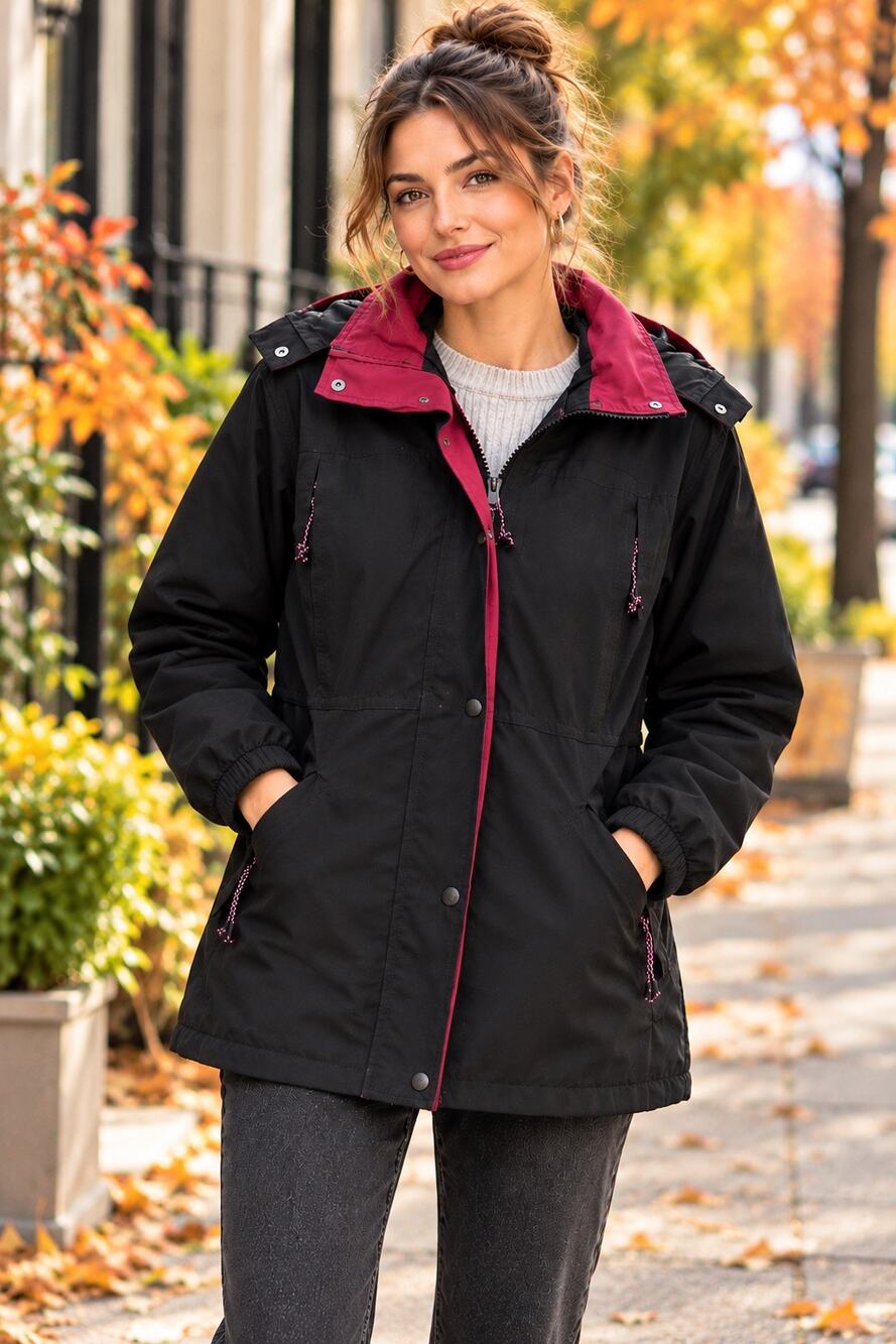 REI Gore-Tex Black Burgundy Hooded Rain Jacket Women’s 12